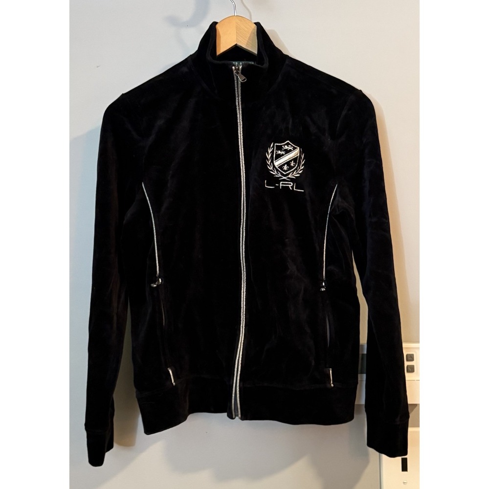 Lauren Ralph Lauren Track Jacket Velvet Zip Up Mock Neck LRL Crest Logo Medium